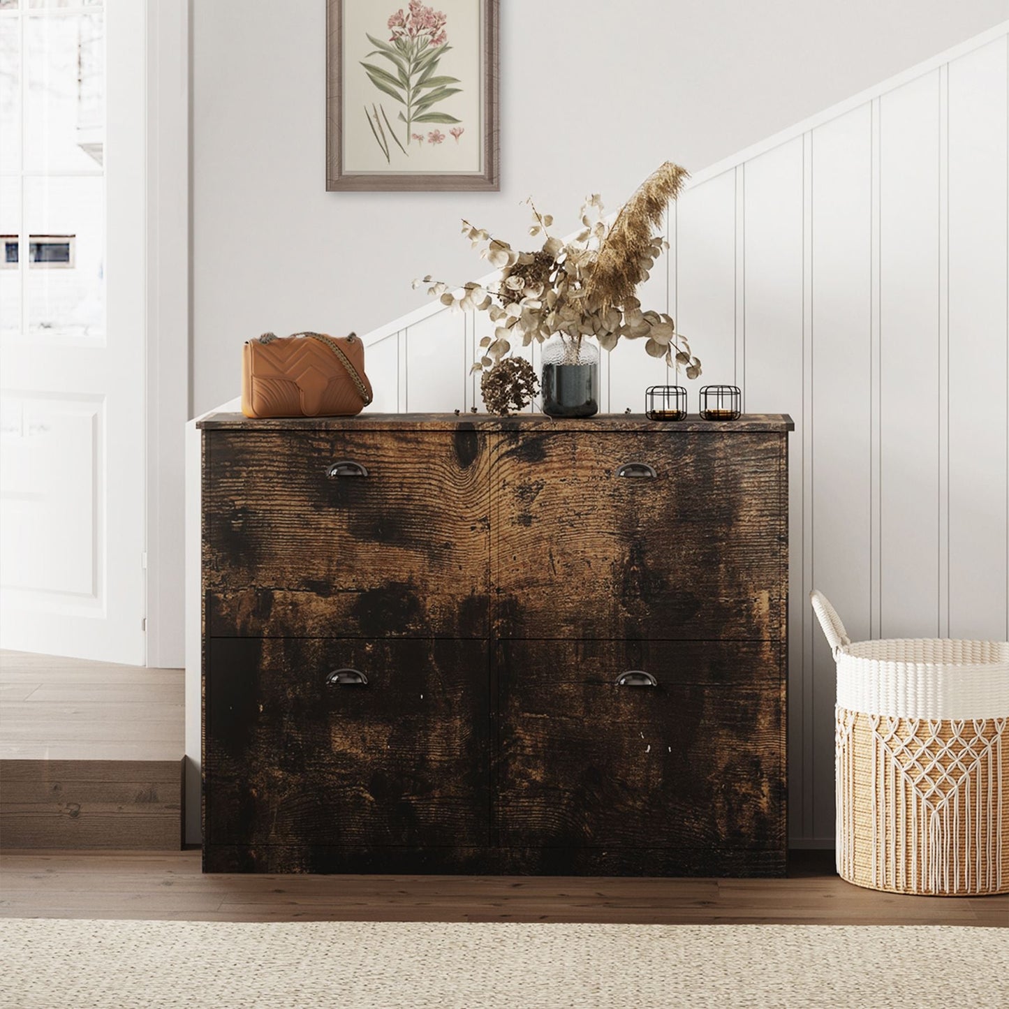 Shoe Cabinet,Hidden Slim Narrow Shoe Rack Cabinet with 4 Drawers for Entryway, Foyer,Hallway,Bedroom New Era Fashion LLc