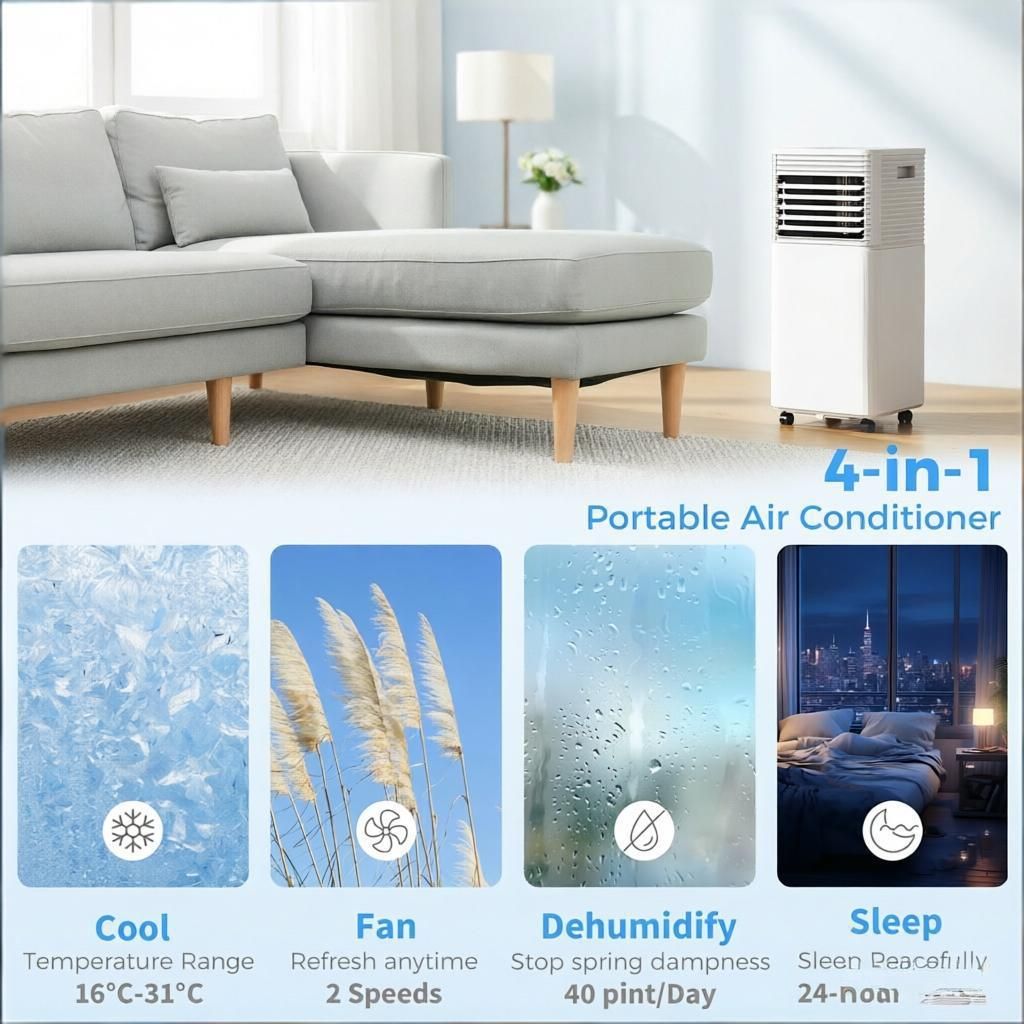 White 10000 BTU Mobile Air Conditioner with Remote Control 24H Timer LED Display for Cooling And Dehumidifying New Era Fashion LLc