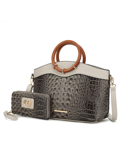 MKF Collection Phoebe Faux Crocodile Embossed Vegan Leather Women Tote with Wristlet Wallet Bag by Mia k New Era Fashion LLc