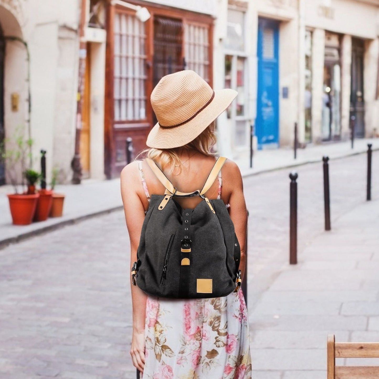 Ladies Canvas Tote Bag Multifunctional Purse Handbag Adjustable Shoulder Rucksack Convertible Backpack Wear-Resistant Dirt-Proof For Women School Office Travel New Era Fashion LLc