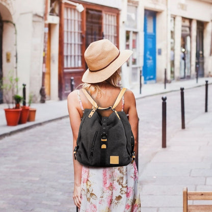 Ladies Canvas Tote Bag Multifunctional Purse Handbag Adjustable Shoulder Rucksack Convertible Backpack Wear-Resistant Dirt-Proof For Women School Office Travel New Era Fashion LLc