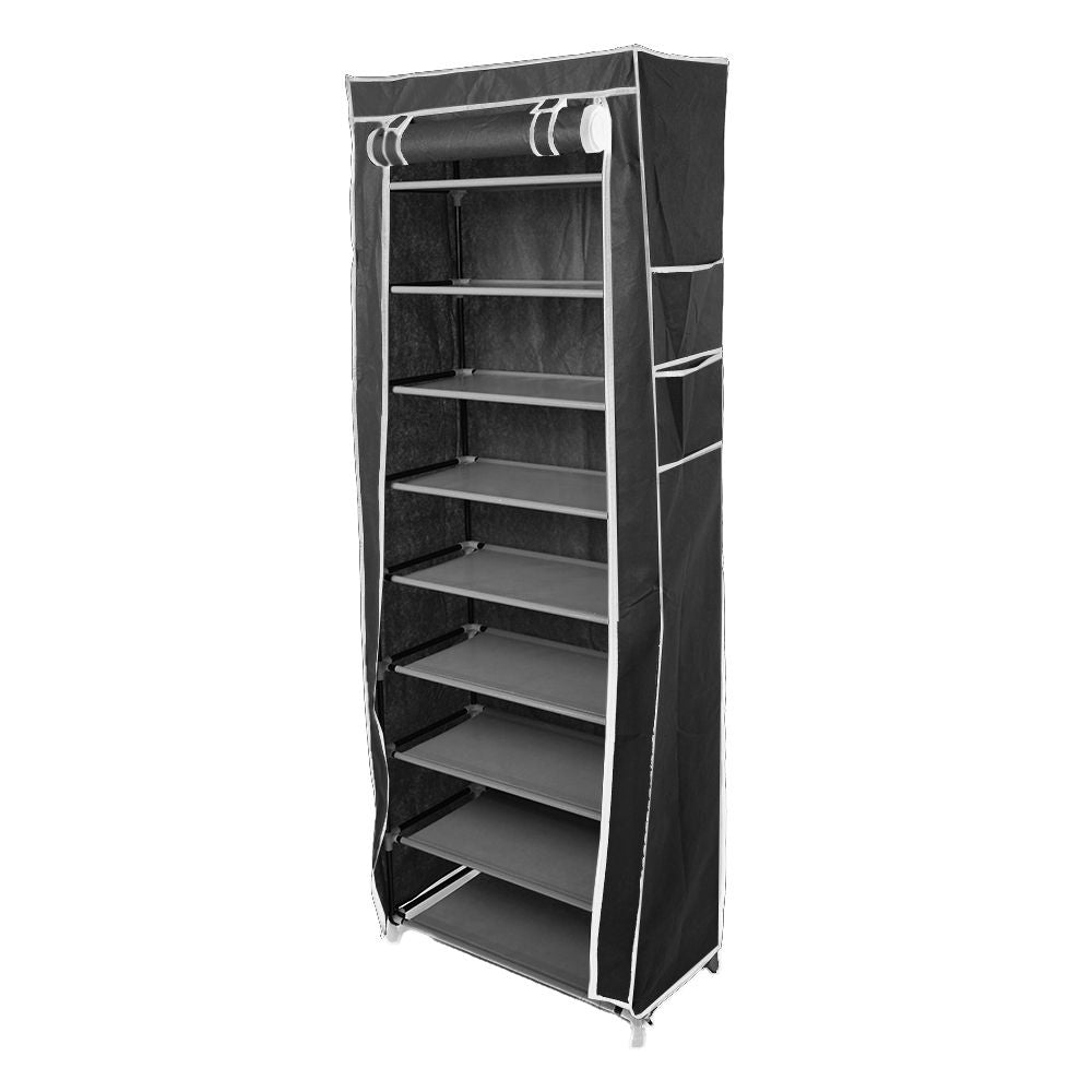 Room-saving 10-Layers 9 Lattices Non-woven Fabric Shoe Rack Black New Era Fashion LLc