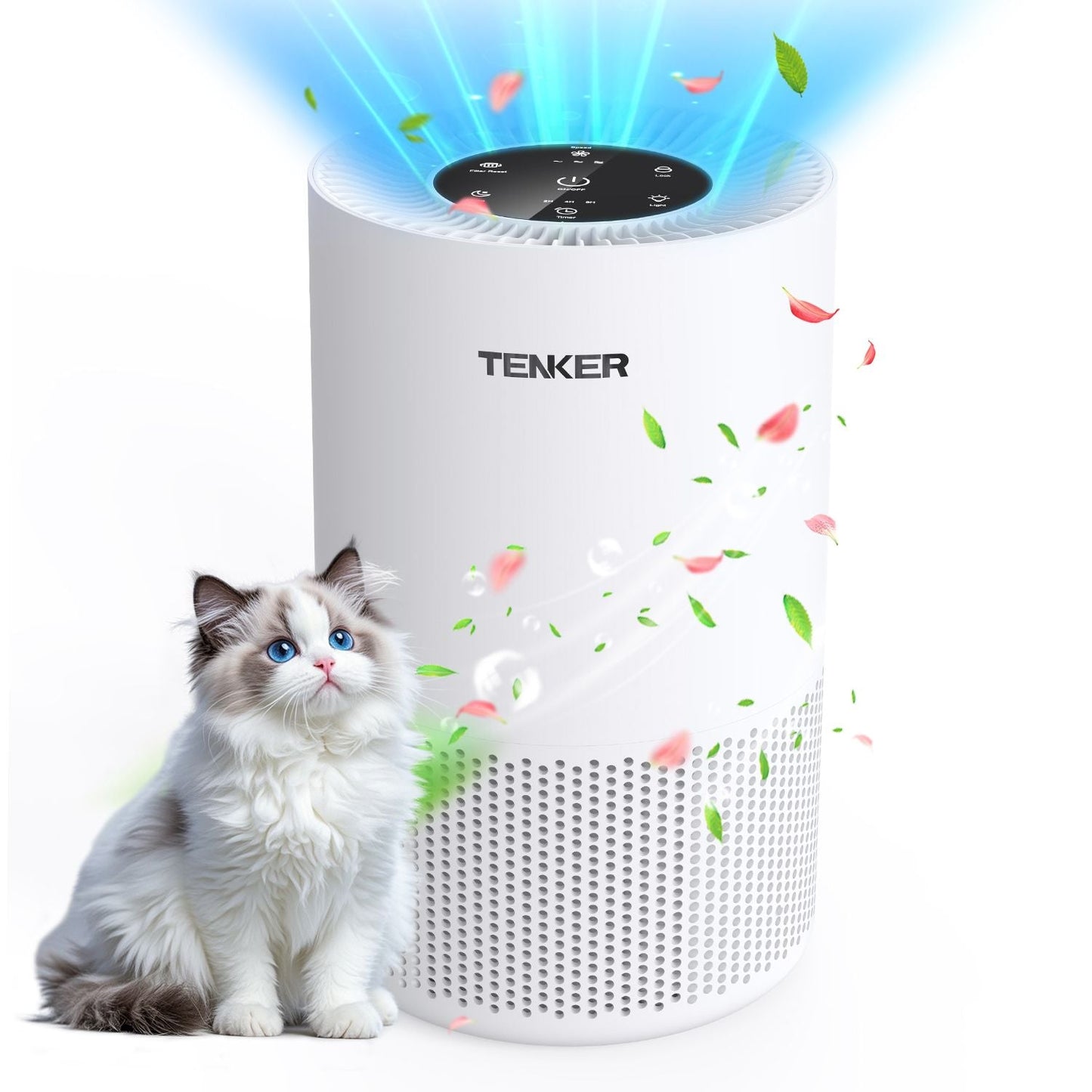 TENKER AP-6980 Air Purifier White US 1300ft² Large Rooms H13 Heap 3-Stage Filtration 3 Speeds 3 Timer w/Light Air Cleaner Machine New Era Fashion LLc