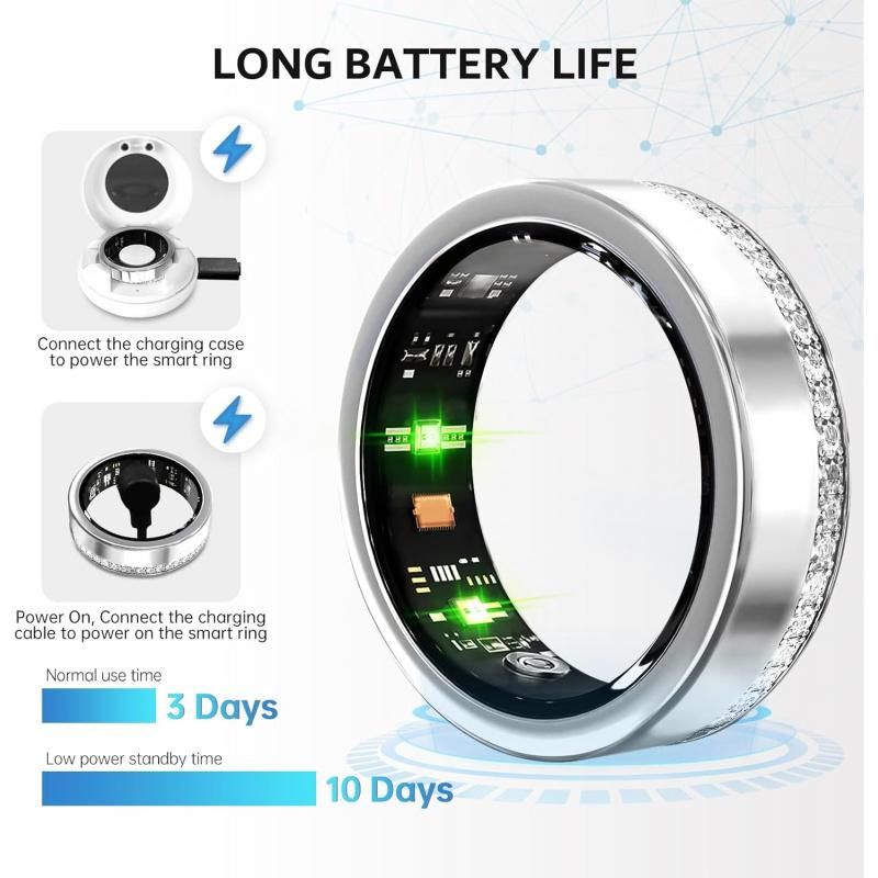 New Smart Ring Elegant Smart Jewelry for Women, Luxury Diamond Fitness Ring with Visible Circuitry Design, All-Day Health Monitoring, IP68 Waterproof, iOS Android Compatible New Era Fashion LLc