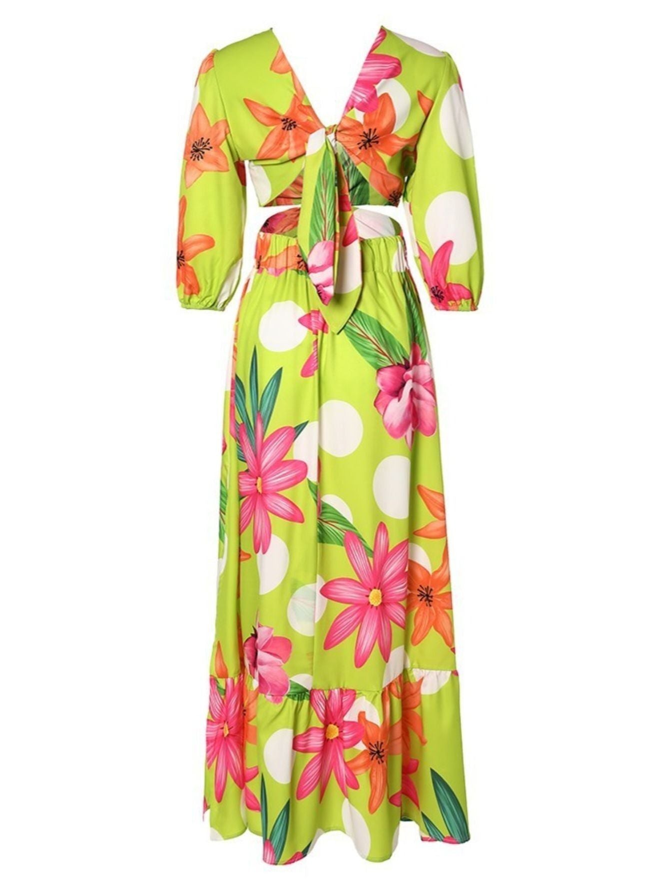 Women's Dresses V Neck Cutout Vintage Floral Print Long Dresses New Era Fashion LLc