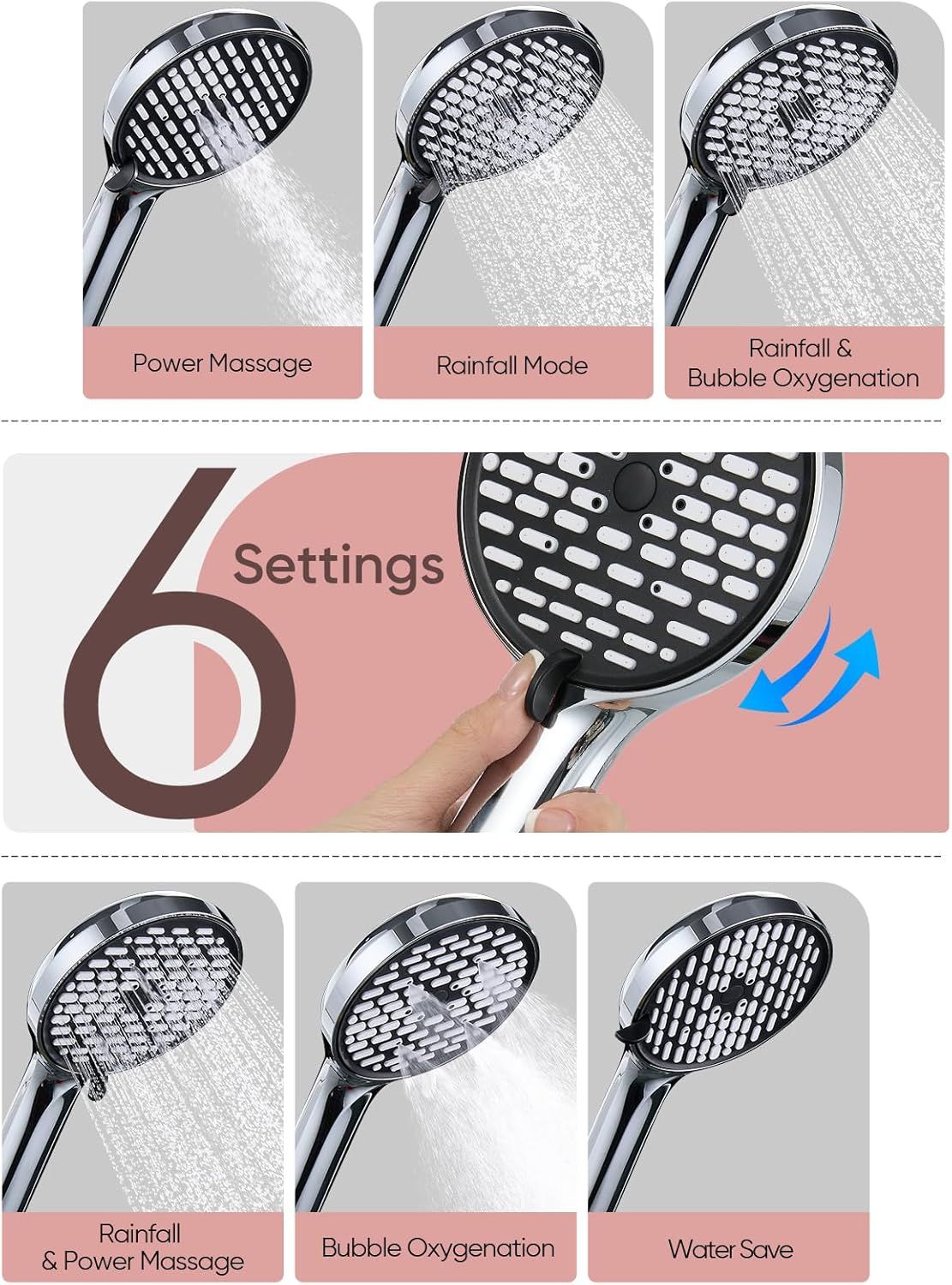 11.8 Inch Rain Shower Head with 6 Modes Handheld Water Spray High Pressure Showerhead Combo with 11 Inch Adjustable Extension Arm New Era Fashion LLc