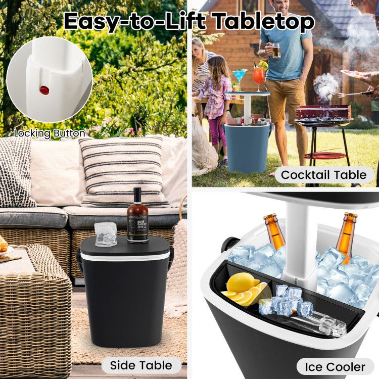 3-in-1 Portable Cooler Bar Table with Bottle Opener and Lift Top Lid for Camping Poolside New Era Fashion LLc