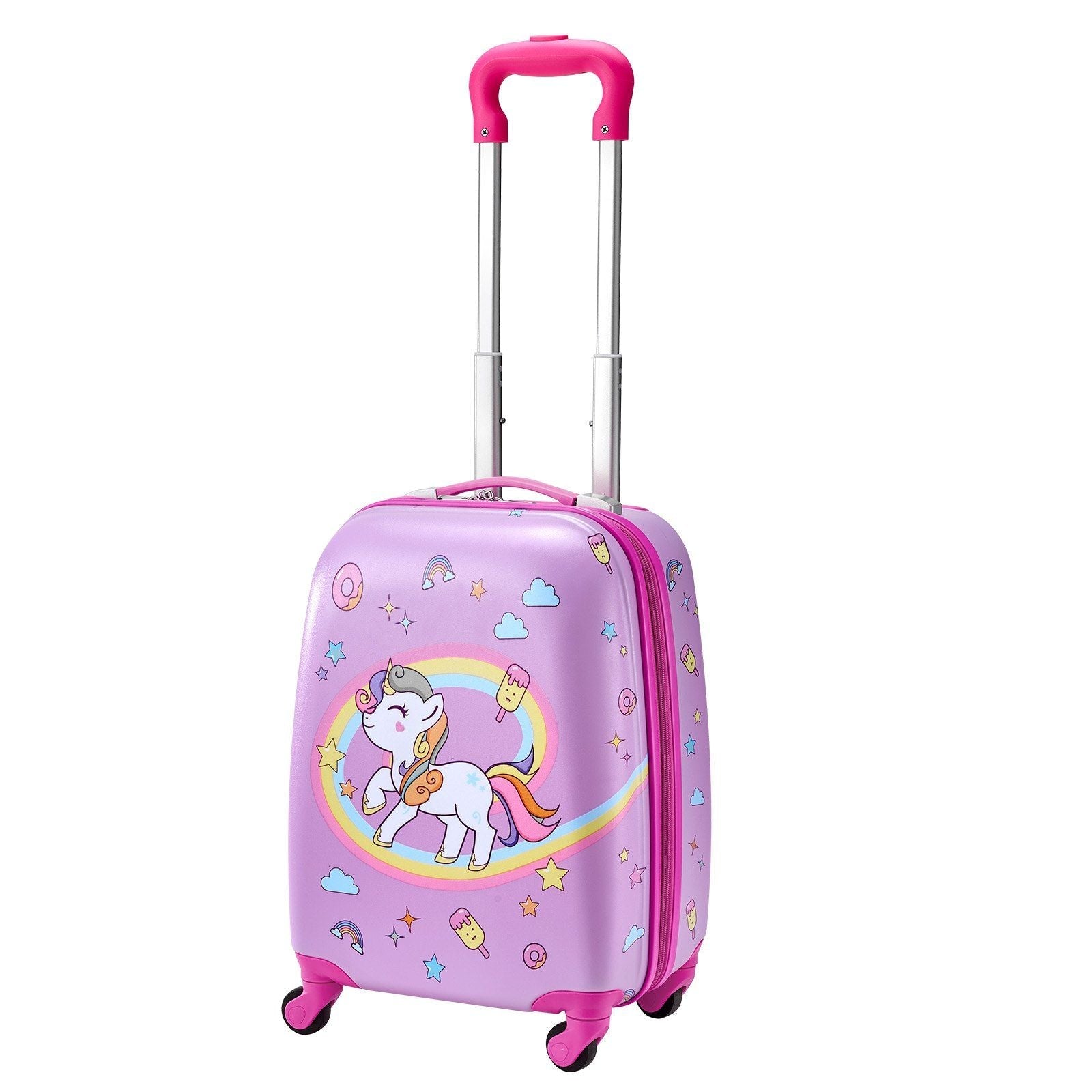 Kids Luggage Set, 5 Piece, 18 Inch Hardside Rolling Wheels Suitcase with Backpack & U-shape Pillow, Unicorn Kids Carry on Luggage Set, Holiday Birthday Gift for Girls Boys, Airline Approved New Era Fashion LLc