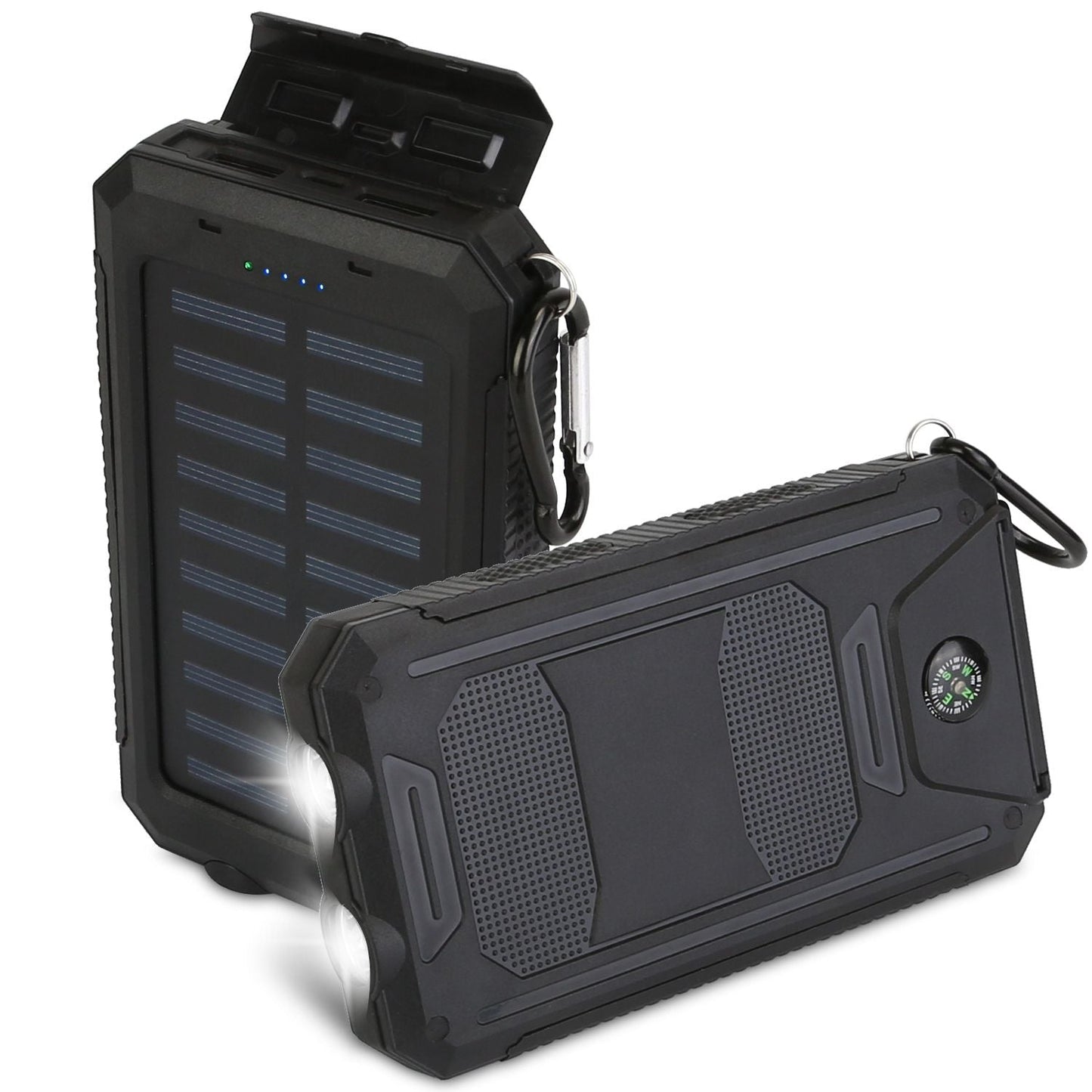 10000mAh Solar Power Bank External Battery Pack Dual USB Ports Outdoor Charger with Battery Indicators SOS LED Lights Compass Camping Hiking New Era Fashion LLc