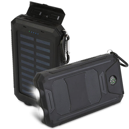 10000mAh Solar Power Bank External Battery Pack Dual USB Ports Outdoor Charger with Battery Indicators SOS LED Lights Compass Camping Hiking New Era Fashion LLc
