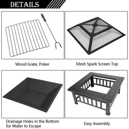 Portable Courtyard Metal Fire Pit with Accessories Black New Era Fashion LLc