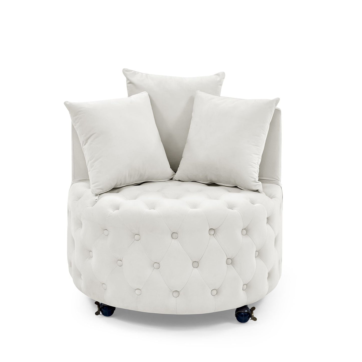 Velvet Upholstered Swivel Chair for Living Room, with Button Tufted Design and Movable Wheels, Including 3 Pillows New Era Fashion LLc