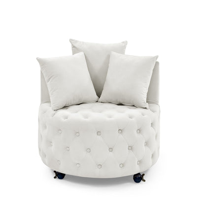 Velvet Upholstered Swivel Chair for Living Room, with Button Tufted Design and Movable Wheels, Including 3 Pillows New Era Fashion LLc