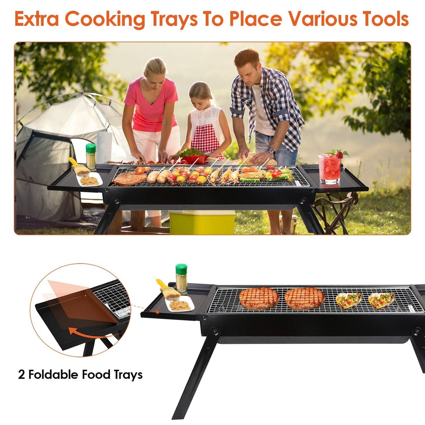 Folding Charcoal BBQ Grill Stainless Steel Grill with Shelf Net Easy Setup for Camping Picnic Outdoor Party Backyard New Era Fashion LLc