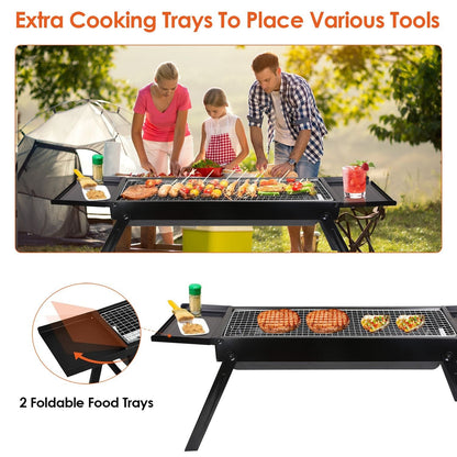 Folding Charcoal BBQ Grill Stainless Steel Grill with Shelf Net Easy Setup for Camping Picnic Outdoor Party Backyard New Era Fashion LLc