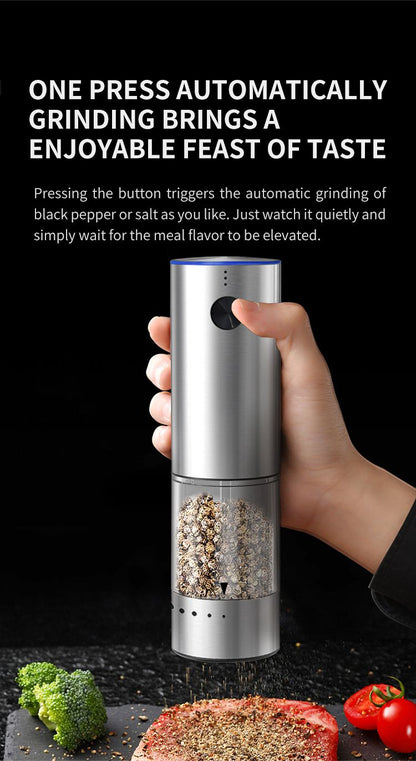 Electric Salt or Pepper Grinder , Stainless Steel with LED Light, Type-C Rechargeable, Ceramic Adjustable Coarseness, 95ml Large Capacity Visible Window, Patented Light Pipe Washable Design for Kitche New Era Fashion LLc