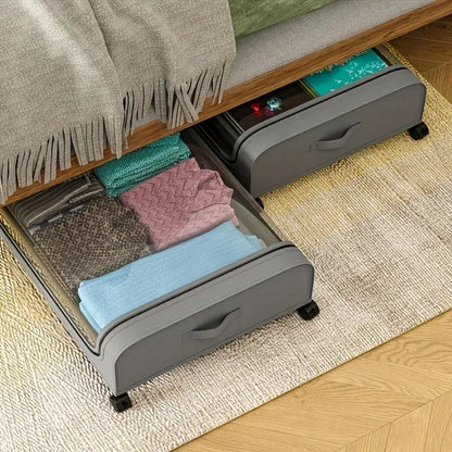 2 Pack Under Bed Storage Containers with Wheels Metal Frame Clothes Blanket Book Toy Organizer Box Rolling Space Saver Bins for Bedroom Closet Dorm New Era Fashion LLc
