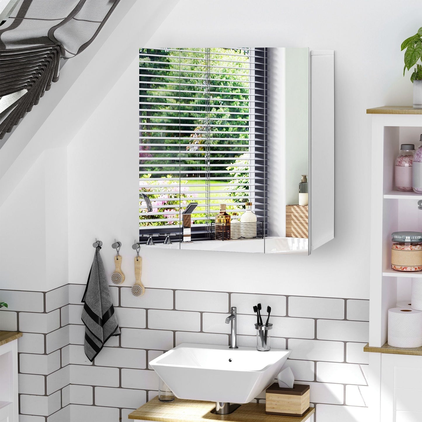 Wall Mounted Mirror Cabinet, Bathroom Medicine Cabinet with Mirror, 3 Doors and Adjustable Shelves, White New Era Fashion LLc