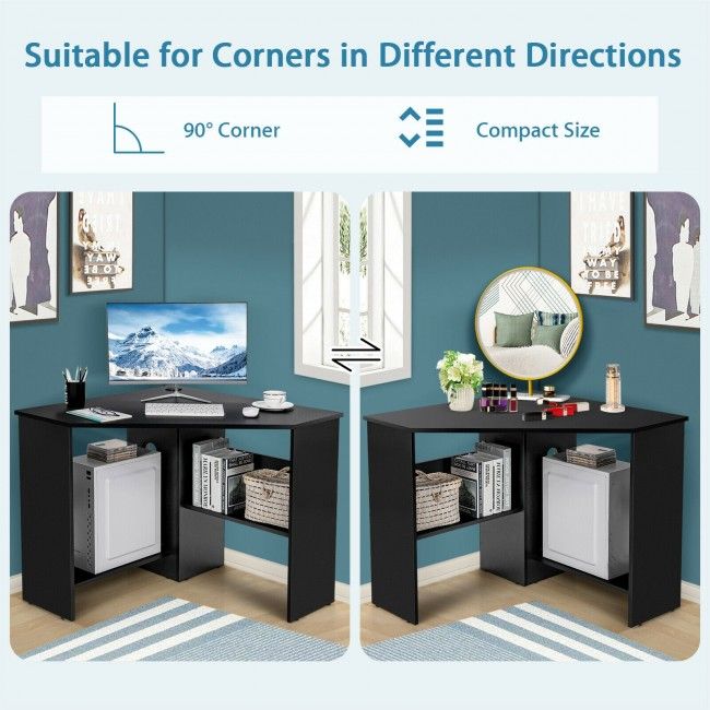 Corner Computer Desk Triangle Writing Workstation with Storage Shelf New Era Fashion LLc
