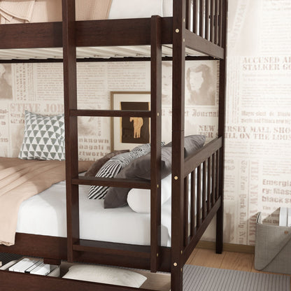 Twin Over Twin Rubber Wood Bunk Bed with 2 Drawers, Convertible into 2 Twin Beds, Twin Size Bunk Bed with Ladder and Safety Guardrails New Era Fashion LLc