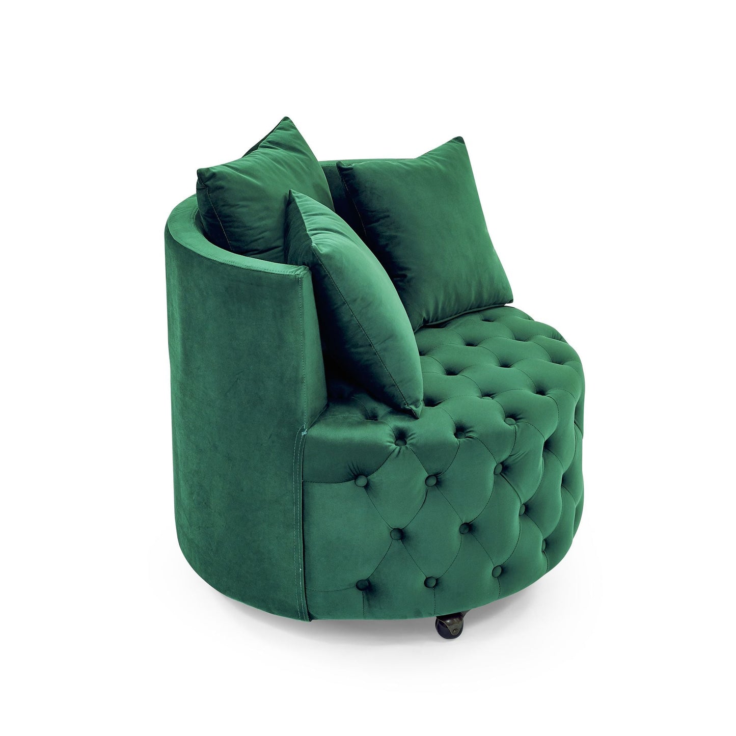 Velvet Upholstered Swivel Chair for Living Room, with Button Tufted Design and Movable Wheels, Including 3 Pillows New Era Fashion LLc