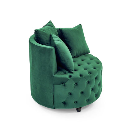 Velvet Upholstered Swivel Chair for Living Room, with Button Tufted Design and Movable Wheels, Including 3 Pillows New Era Fashion LLc