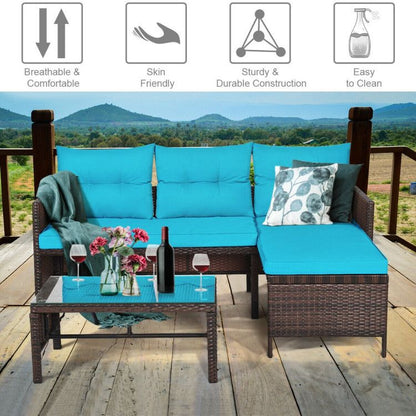 3 Pieces Outdoor Patio Corner Rattan Sofa Set New Era Fashion LLc