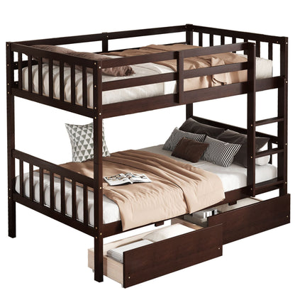 Twin Over Twin Rubber Wood Bunk Bed with 2 Drawers, Convertible into 2 Twin Beds, Twin Size Bunk Bed with Ladder and Safety Guardrails New Era Fashion LLc
