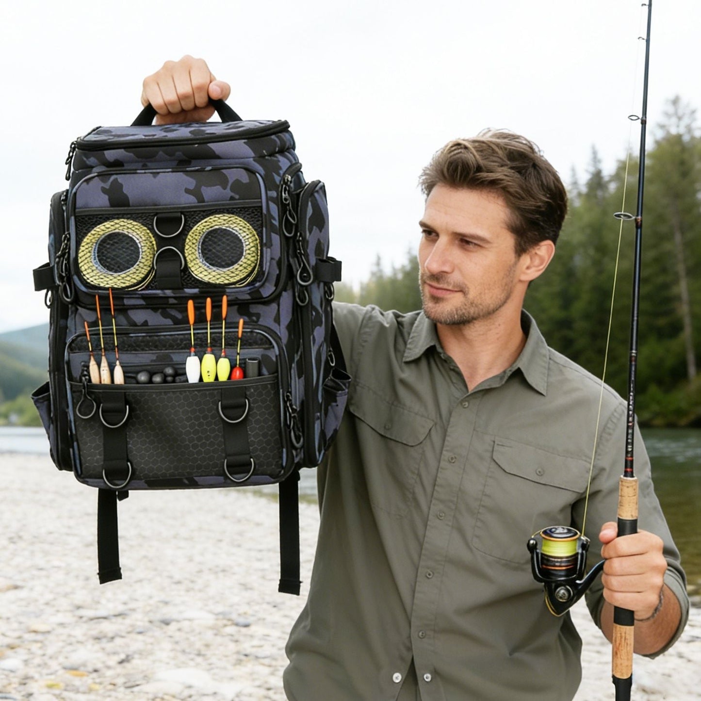 42L/11Gal Fishing Backpack Large Capacity Fishing Tackle Storage Bag with Rod Holders 16-Pocket Water-Resistant with Divider Adjustable Padded Straps for Fishing Gear Outdoor Camping Hiking New Era Fashion LLc