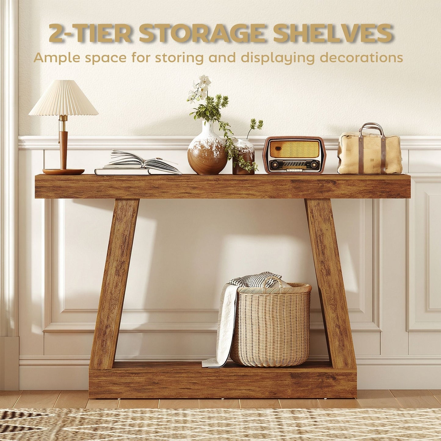55" Farmhouse Console Table, 2-Tier Entryway Table with Storage for Hallway, Living Room, Behind Couch, Rustic Brown New Era Fashion LLc