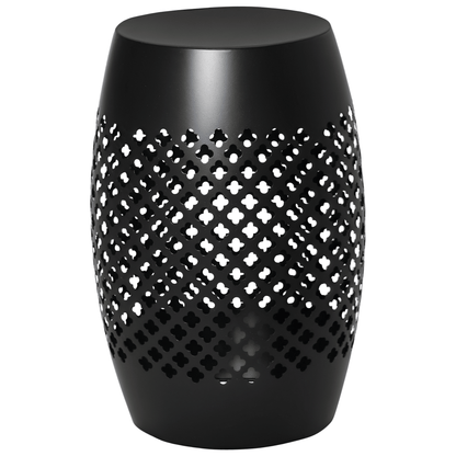 12.5" Steel Outdoor Side Table, Round Hollow Drum Patio End Table, Accent Table for Indoor and Outdoor, Black New Era Fashion LLc