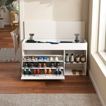 Entryway Bench with Shoe Storage,Adjustable 3-Tier Flip-Up Drawers & Hidden Cabinet,Space-Saving Shoe Organizer,Triple Storage and Modern Design,for Hallway and Living Room New Era Fashion LLc