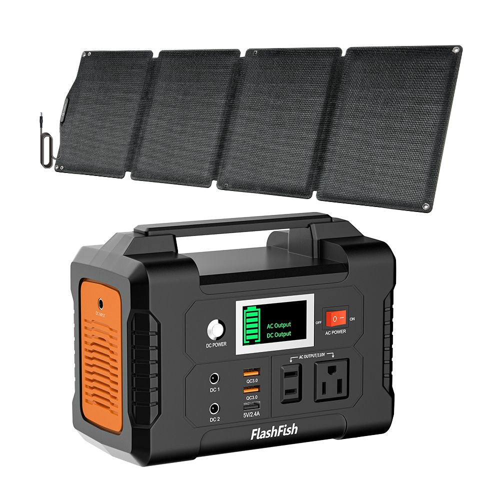 200W Portable Power Station;  FlashFish 40800mAh Solar Generator with 60W 18V ETFE Portable Solar Panel;  Flashfish Foldable Solar Charger New Era Fashion LLc