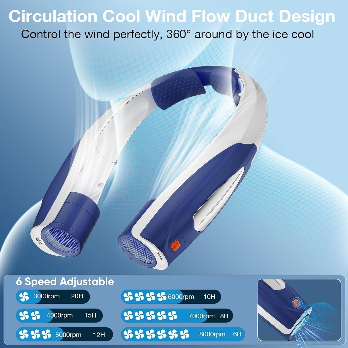 Neck Fan, 6 Speeds Adjustable Portable Personal Fan Rechargeable, Faster Cooling Wearable Fan, Ultra Quiet for Home, Office, Travel, Outdoor New Era Fashion LLc