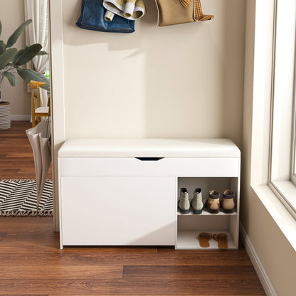 Entryway Bench with Shoe Storage,Adjustable 3-Tier Flip-Up Drawers & Hidden Cabinet,Space-Saving Shoe Organizer,Triple Storage and Modern Design,for Hallway and Living Room New Era Fashion LLc
