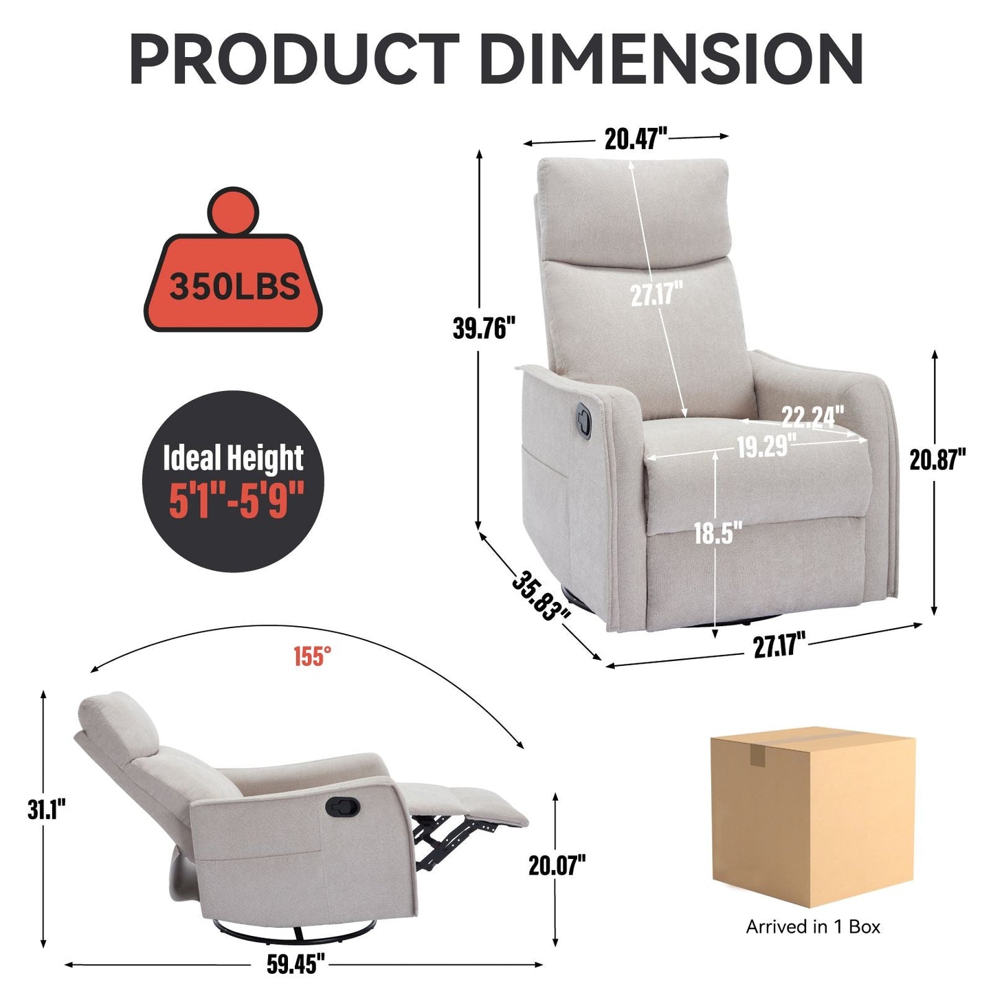Heat Massage Manual Recliner Chair with Rocker and Swivel in Fabric for Living Room, Beige New Era Fashion LLc