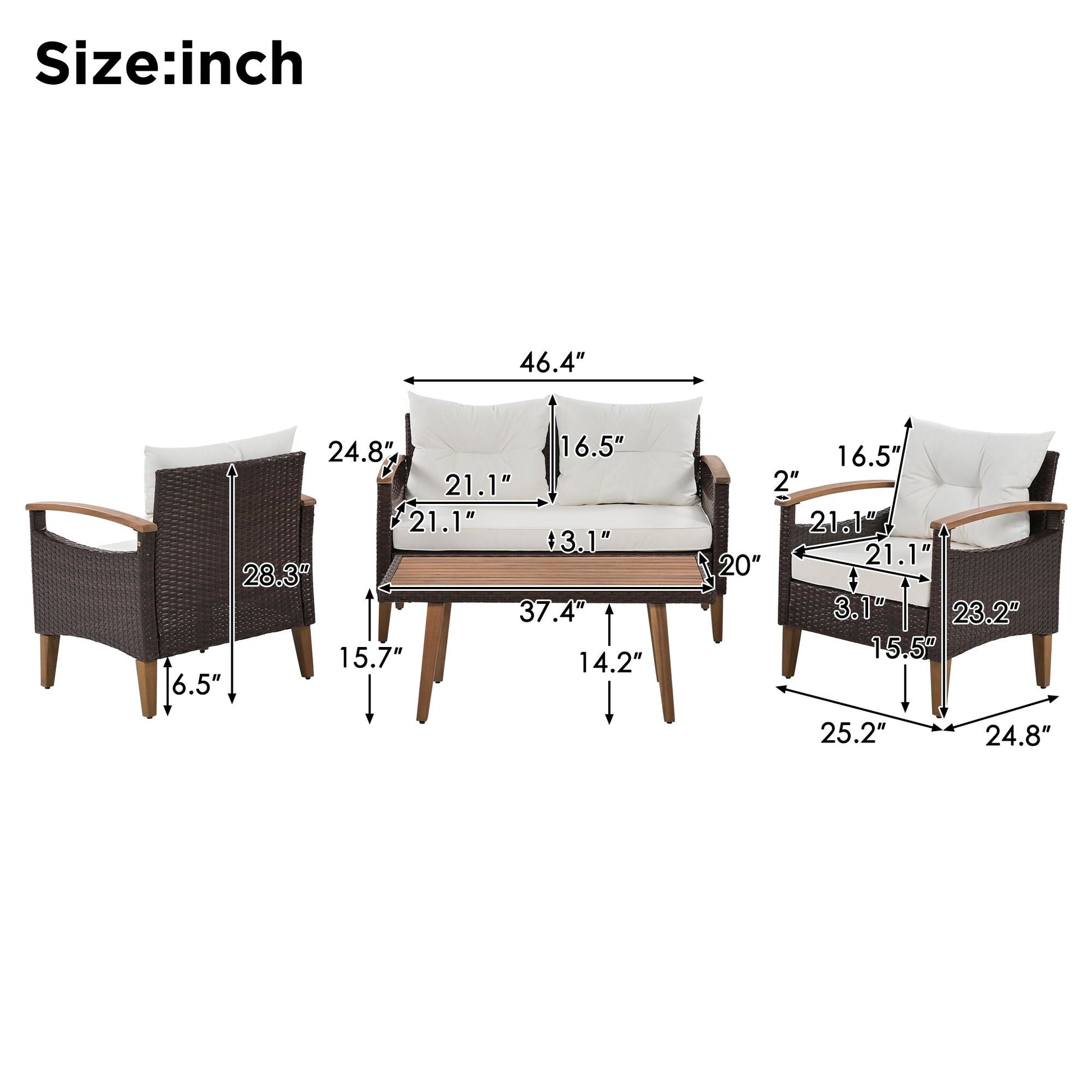 4-Piece Garden Furniture; Patio Seating Set; PE Rattan Outdoor Sofa Set; Wood Table and Legs; Brown and Beige New Era Fashion LLc