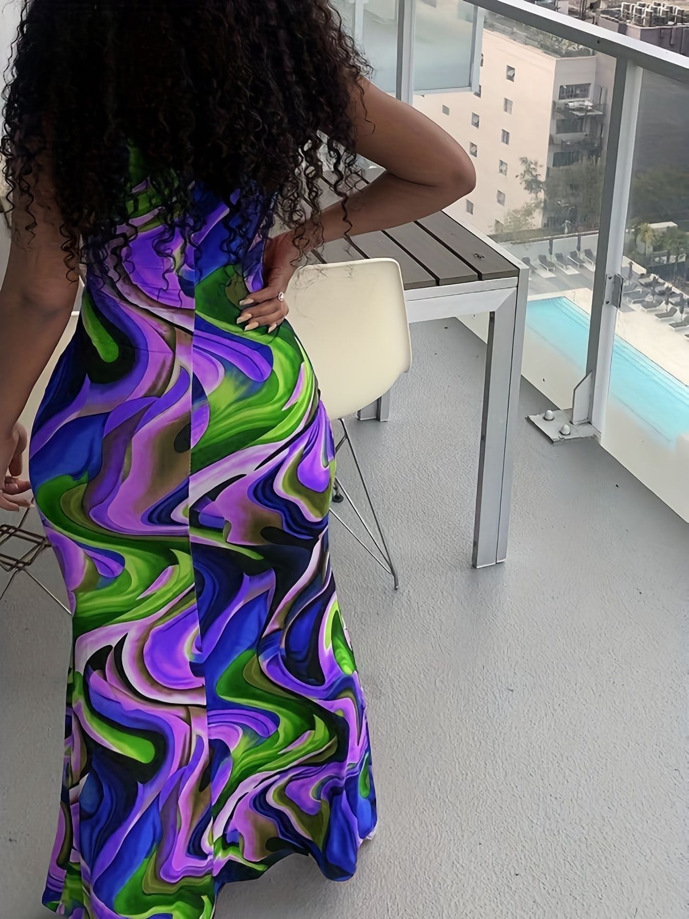 Abstract Ripple Print Dress, Sexy U Neck Sleeveless Bodycon Maxi Dress, Women's Clothing New Era Fashion LLc
