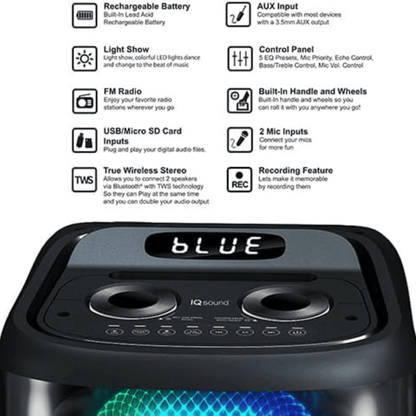 IQ Sound TorusFLEX 2x10-Inch Portable Bluetooth DJ Speaker New Era Fashion LLc