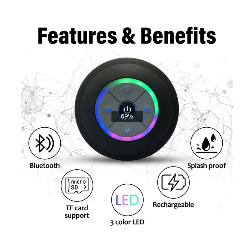 Waterproof Bluetooth Shower Speaker - USB Rechargeable, with Suction Cup Mount, Wireless Bathroom Speaker featuring Clear Audio and Easy Button Control (Black) New Era Fashion LLc