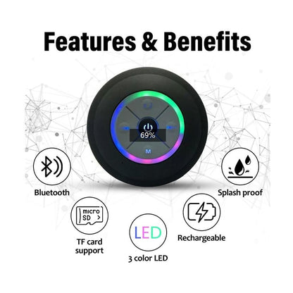 Waterproof Bluetooth Shower Speaker - USB Rechargeable, with Suction Cup Mount, Wireless Bathroom Speaker featuring Clear Audio and Easy Button Control (Black) New Era Fashion LLc