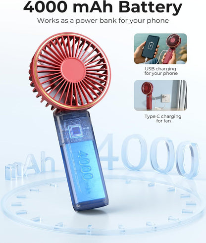 Portable Handheld Fan, Portable Fan Rechargeable, 4000mAh, 180° Adjustable, 6 Speed Wind, Display Electricity in Real Time, USB Rechargeable Foldable F an, Quiet Personal Fan as Power Bank New Era Fashion LLc