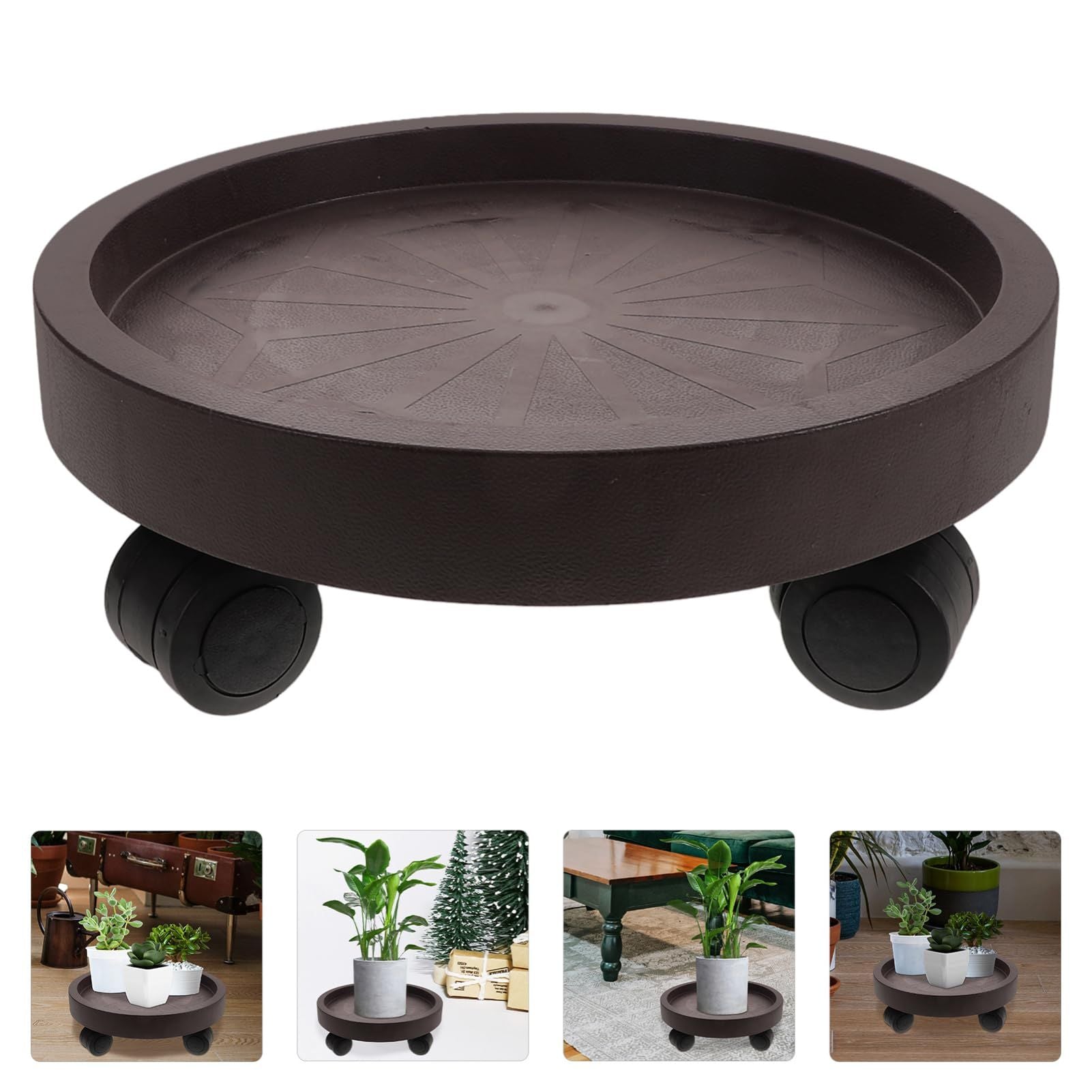 8 Pack Plant Caddy with Wheels Heavy Duty 12.2 Inch Plant Dolly with Locking Casters Rolling Plant Stand for Indoor Outdoor, Brown New Era Fashion LLc
