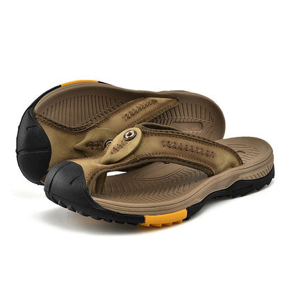 Summer men's new first layer cowhide flip-flops fashion all comfortable men's slippers beach shoes New Era Fashion LLc