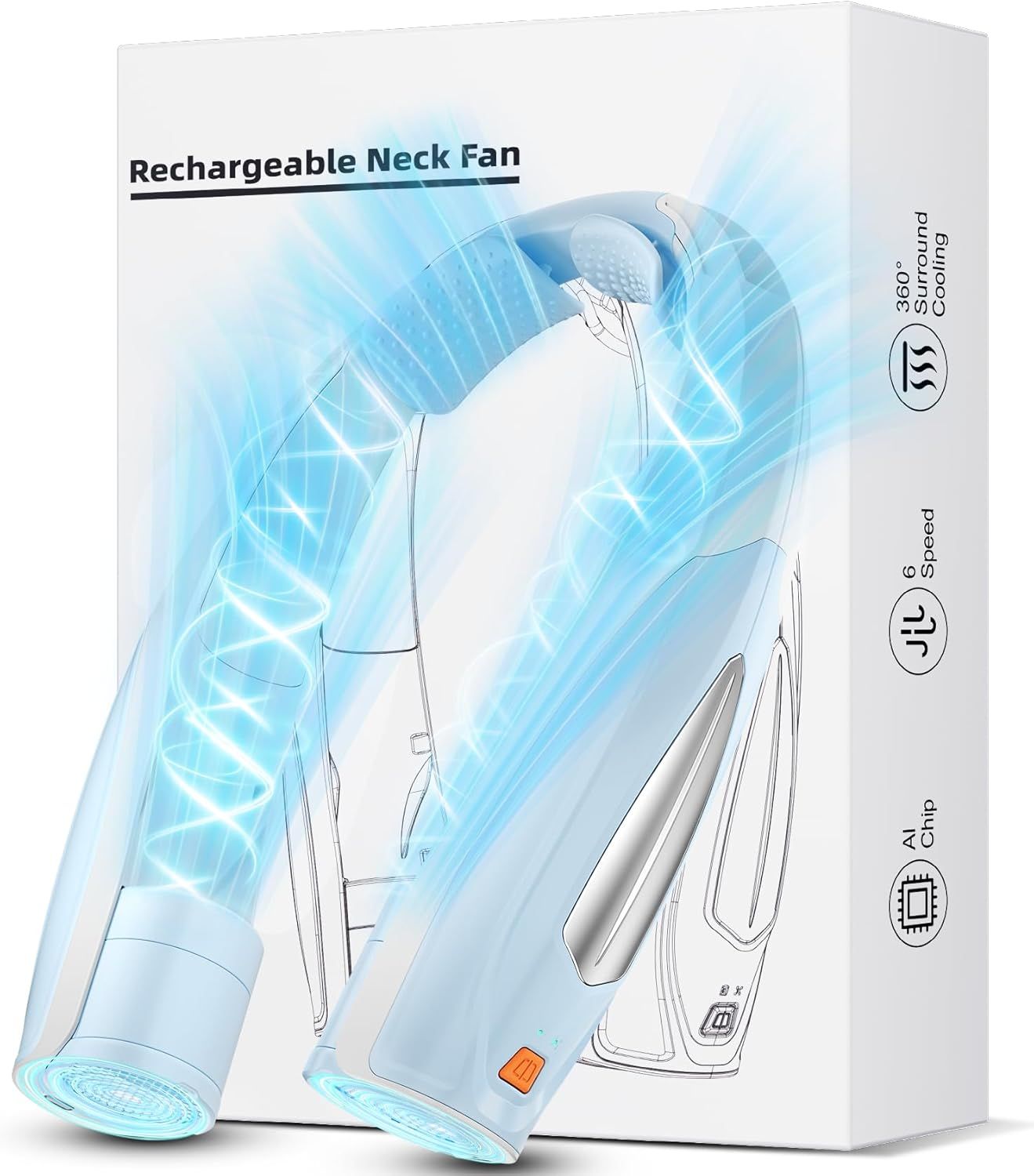 Neck Fan, 6 Speeds Adjustable Portable Personal Fan Rechargeable, Faster Cooling Wearable Fan, Ultra Quiet for Home, Office, Travel, Outdoor New Era Fashion LLc