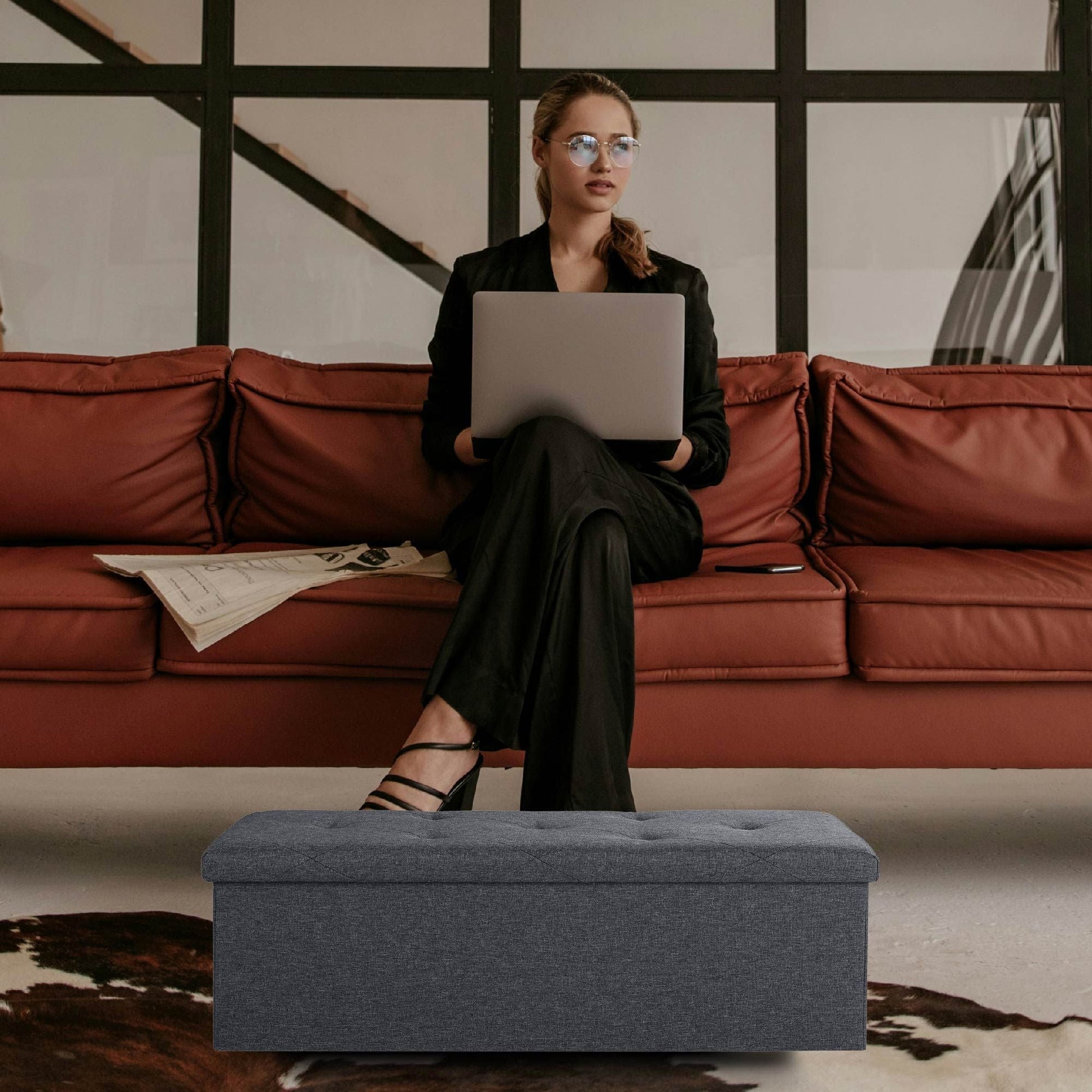 Folding Storage Ottoman Bench, Ottoman Foot Rest, End of Bed Bench, Storage Chest, for Living Room, Bedroom, Entryway, 43 Inches, Gray New Era Fashion LLc