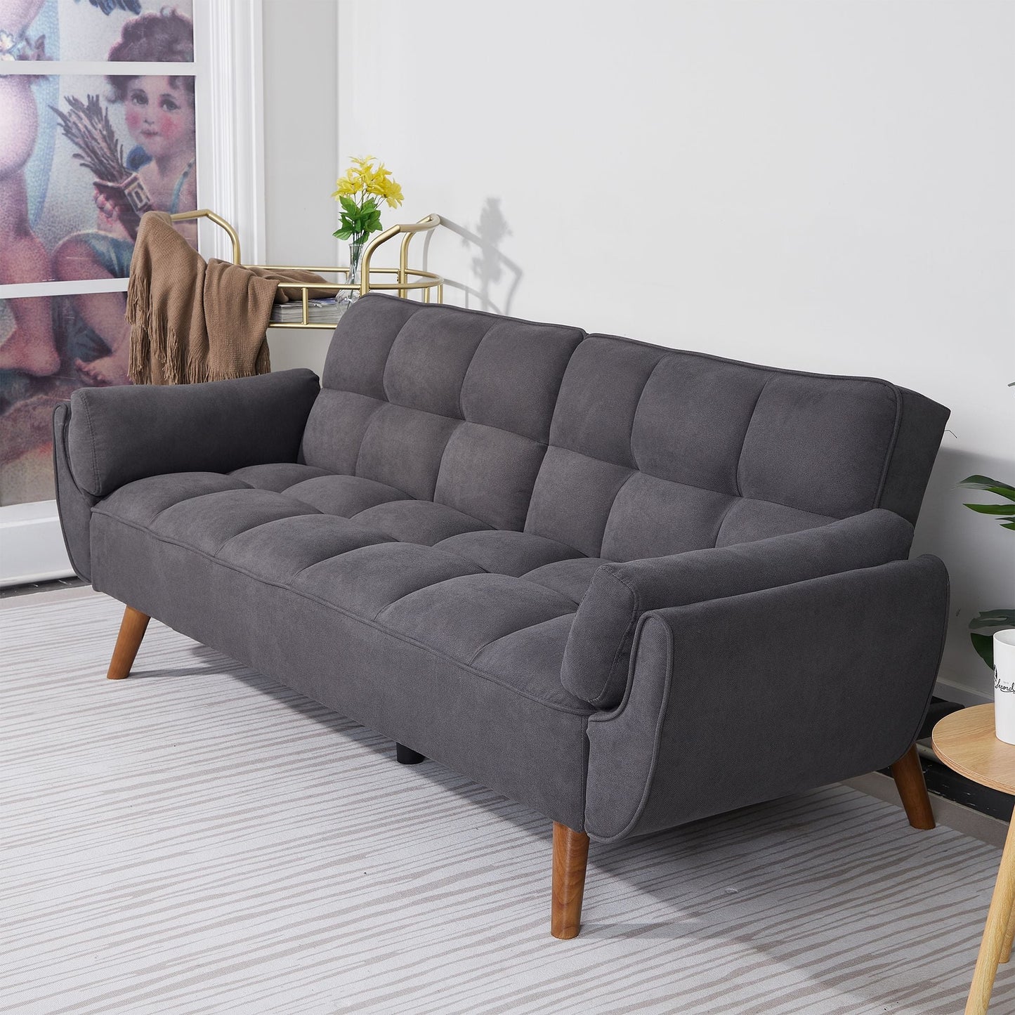 75" Flared Arm Convertible Sleeper Sofa-Dark Gray New Era Fashion LLc