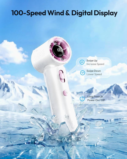 Portable Handheld Turbo Fan, 100 Gear High Speed, Up to 12H Rechargeable Personal Fan with Digital Display, Detachable Base & Lanyard, Small Travel Essentials Cooling Gifts for Women Men New Era Fashion LLc