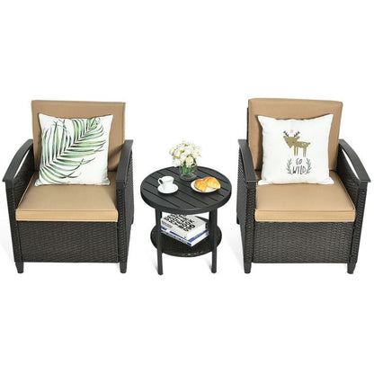 3 Pieces Patio Rattan Furniture Set Cushioned Sofa Storage Table with Shelf Garden New Era Fashion LLc
