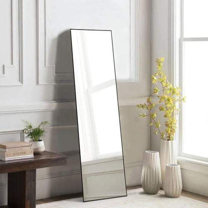 Floor Standing Mirror, Wall Mirror with Stand Aluminum Alloy Thin Frame,21''*64'',Black-rect New Era Fashion LLc